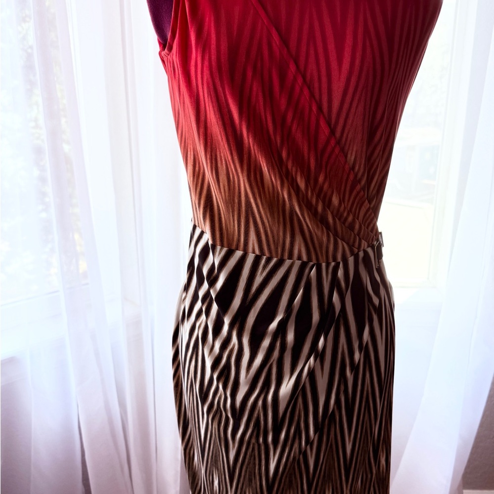 Calvin Klein Red to Brown Ombre Zebra Print Dress